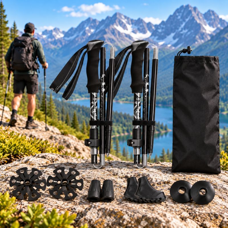 Baton de marche FlexTrek 5 noir avec équipement de randonnée