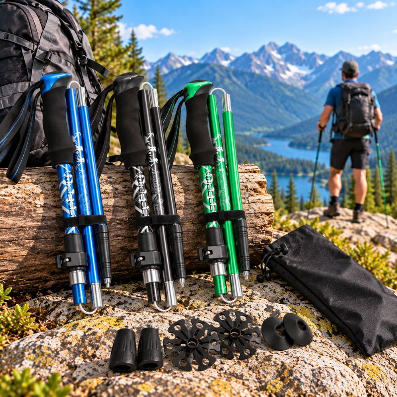 Baton de marche FlexTrek 5 présente trois couleurs en montagne