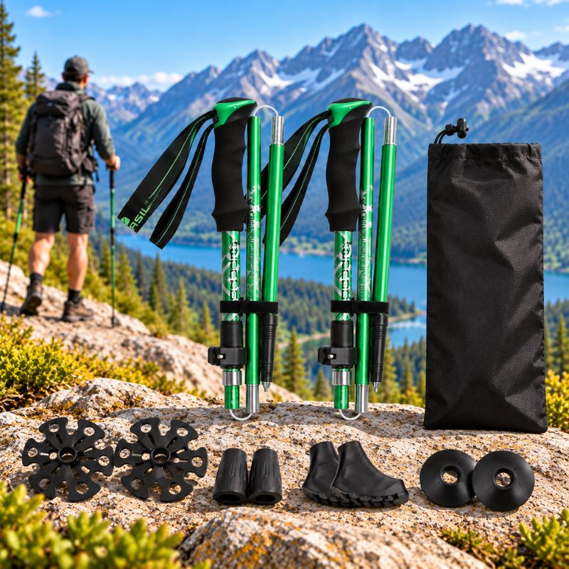 Baton de marche FlexTrek 5 vert avec accessoires de randonnée