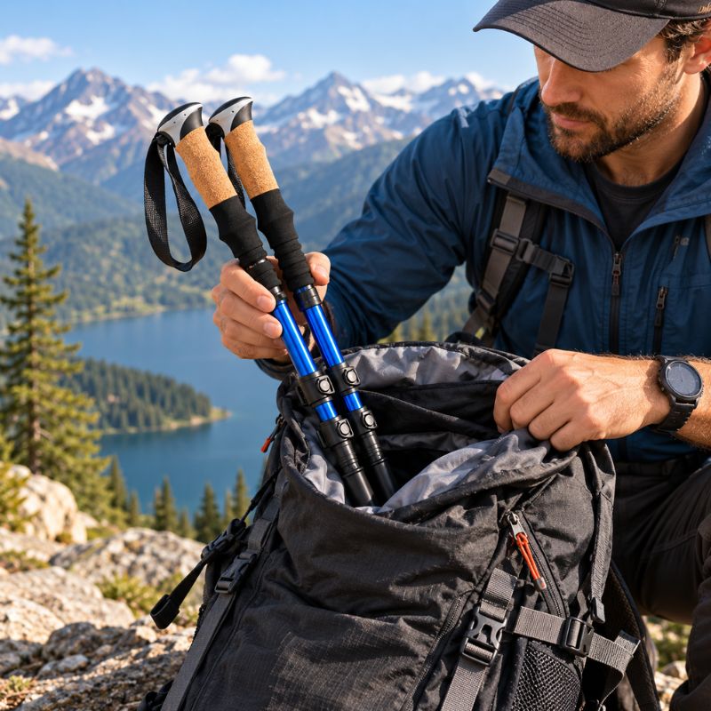 Baton de marche TerraForce 7075 compact rangé dans un sac