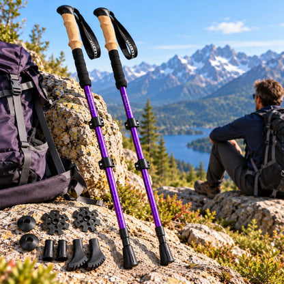 Baton de marche TrekControl violet avec accessoires pour randonnée montagneuse