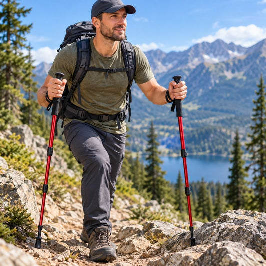 Bâton de randonnée AltiStep homme monte sentier rocheux avec paire