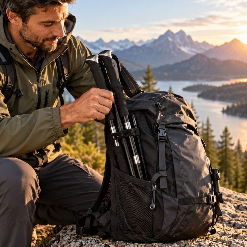 Batons de marche CarbonPeak Pro pliables rangés facilement dans sac