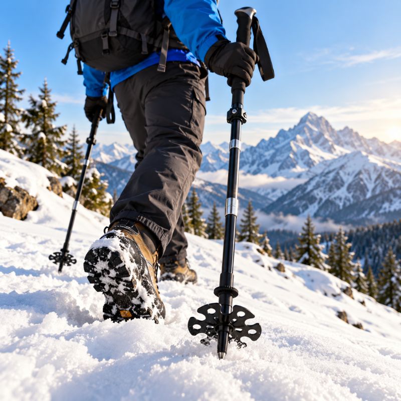 Batons de marche CarbonPeak Pro équipés pour randonnée sur neige