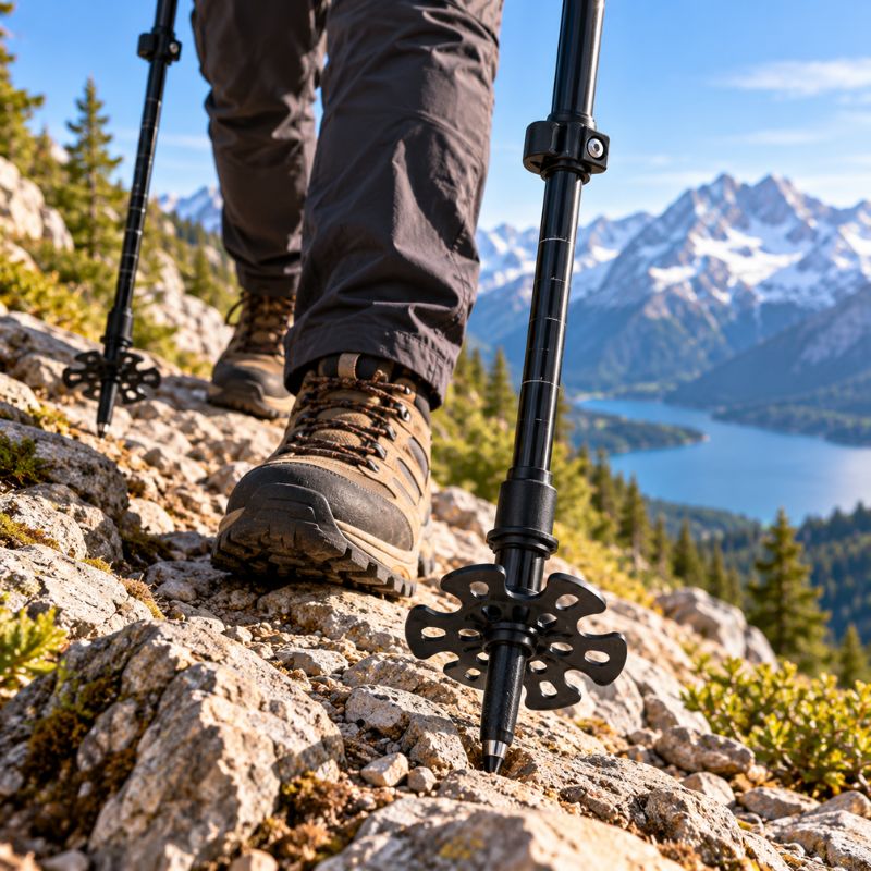 Batons de marche TrekControl assurent appui stable sur sentier rocheux
