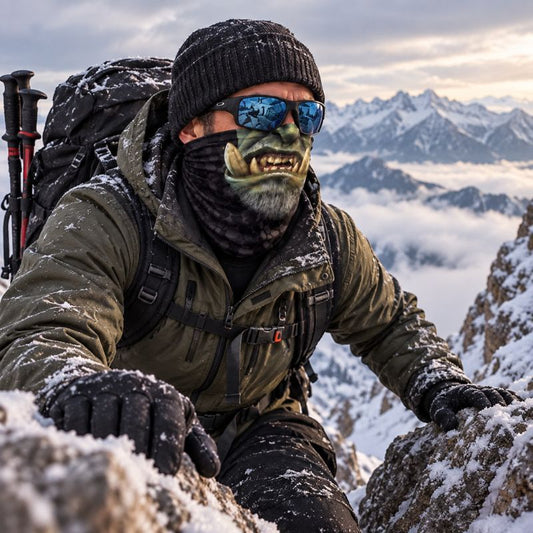 Cache cou BeastTrek homme progressant sur sommet enneigé en montagne