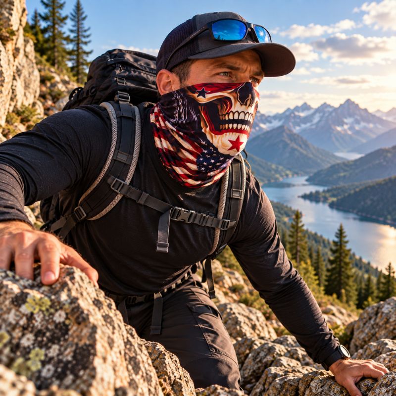 Cache cou SkullTrek homme escaladant rochers pendant ascension en montagne