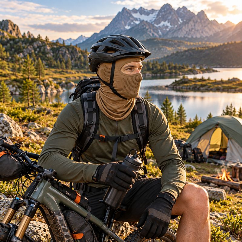 Cagoule FlexTrek portée en randonnée hivernale sur un sommet enneigé