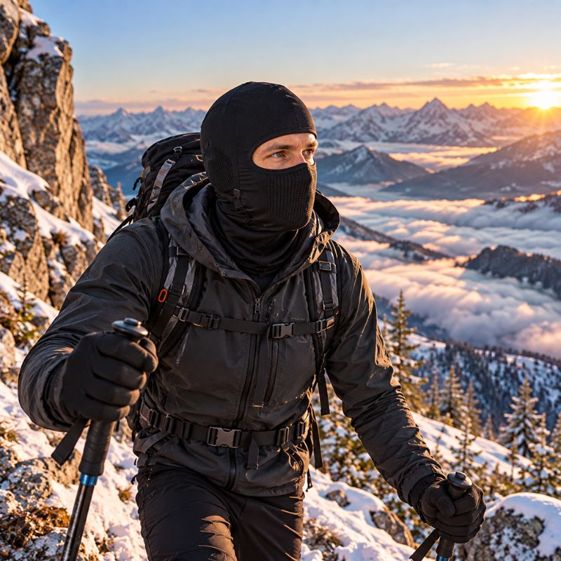 Cagoule FlexTrek portée par cycliste devant lac et montagnes sauvages