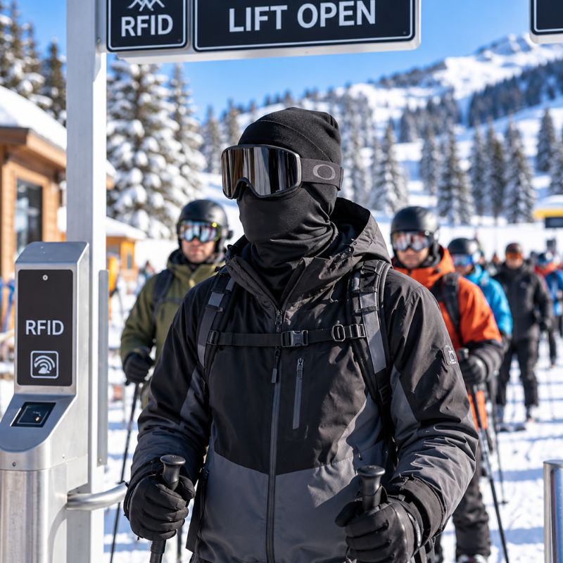 Cagoule IceGuard portée en station de ski pendant aventure hivernale montagne