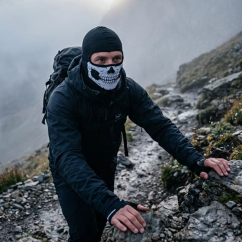 Cagoule SkullPeak tête mort protège visage pendant randonnée rocheuse