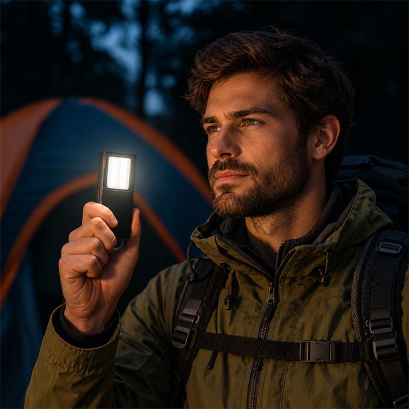 Lampe de poche ClipBeam randonneur éclaire campement près tente