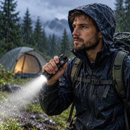 Lampe de poche MicroBeam randonneur utilise lampe sous pluie camping