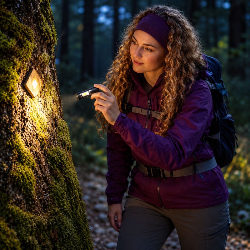 Lampe de poche MiniBeam randonneuse éclaire balise sentier en forêt
