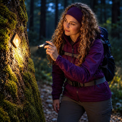 Lampe de poche MiniBeam randonneuse éclaire balise sentier en forêt