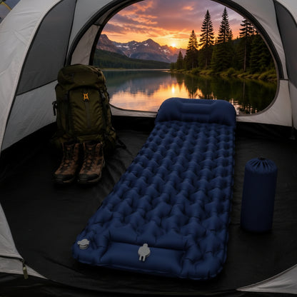 Matelas gonflable TrekRest camping 2 personnes gonfleur à pied intégré.