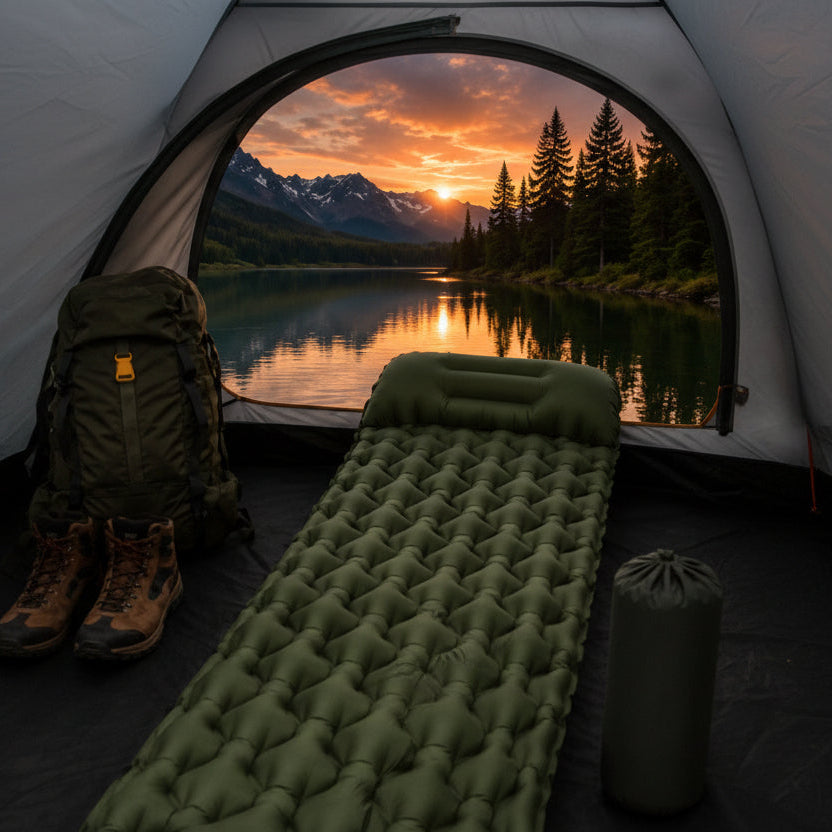Matelas gonflable TrekRest camping avec structure en grille losange.