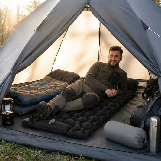 Matelas gonflable de camping TrekRest gris.
