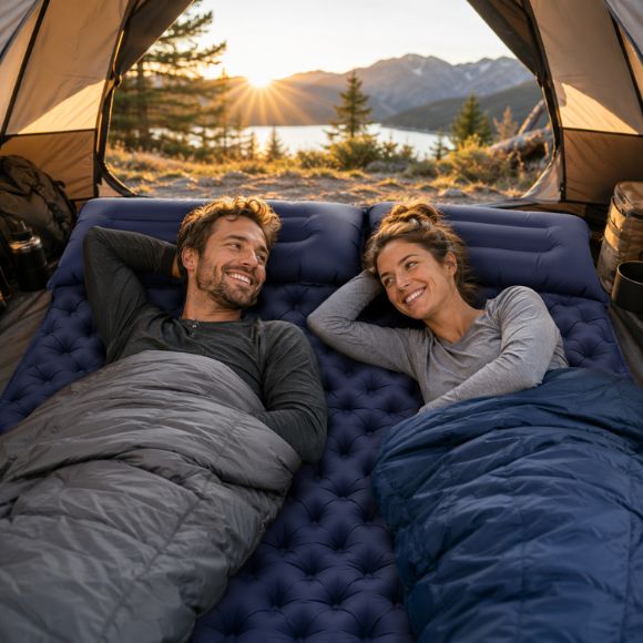 Matelas gonflable 2 personnes TrekRest Duo installé dans une tente.