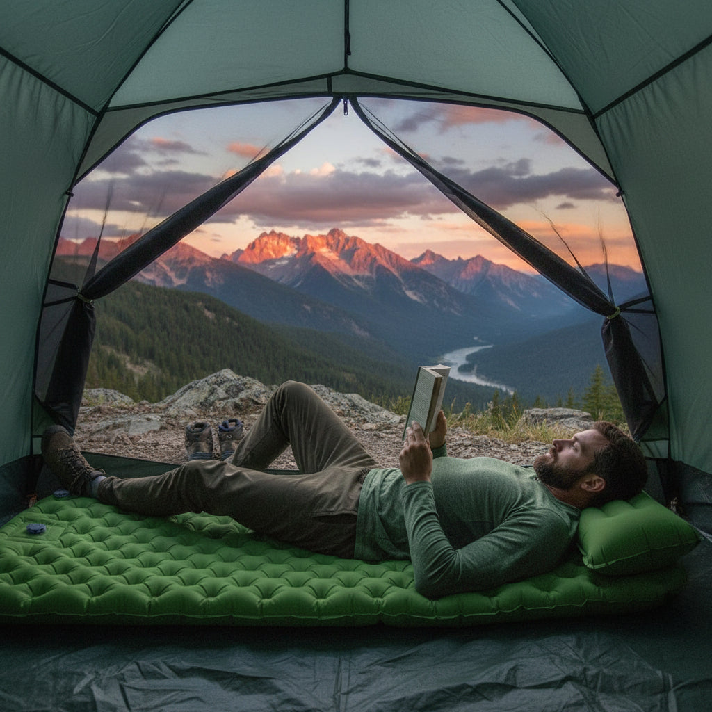 Matelas gonflable 2 personnes TrekRest Duo avec oreillers intégrés.