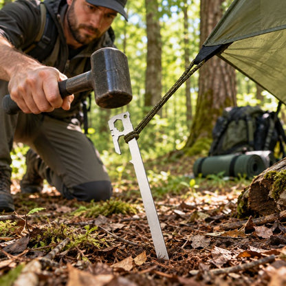Piquet de tente SteelGrip six modèles argentés préparés avant campement