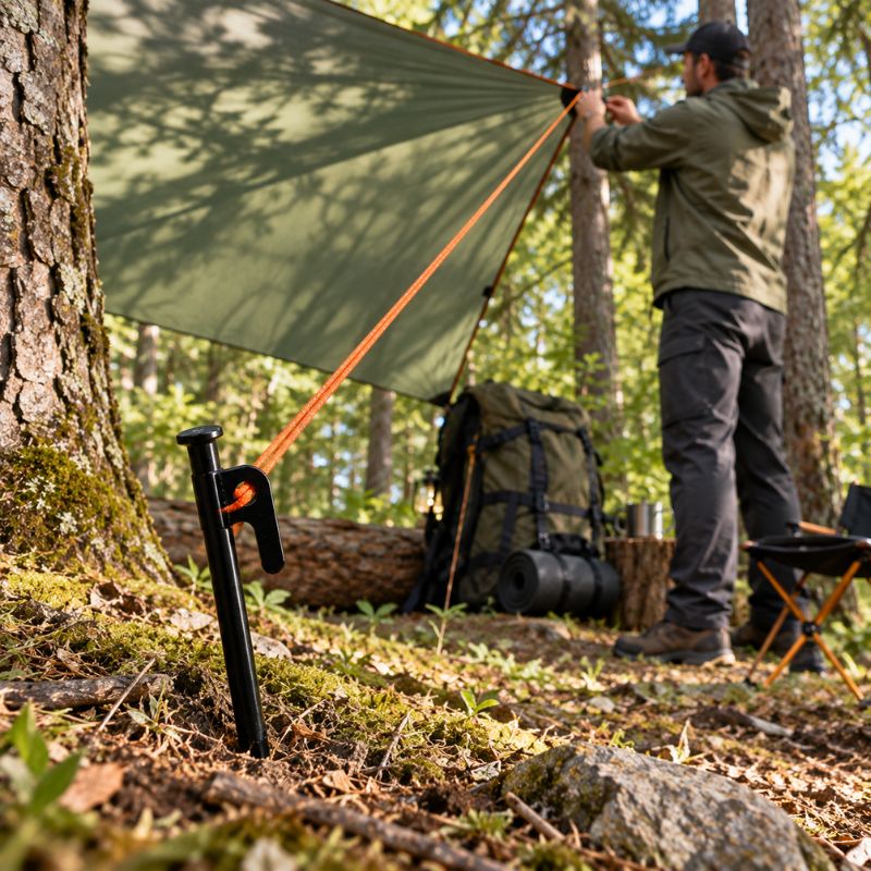 Piquet de tente TerraHook noir maintenant hauban de bâche forêt