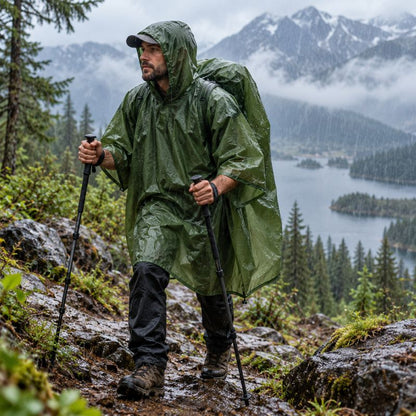 Poncho pluie FeatherTrek vert homme randonnée montagne sous pluie fine