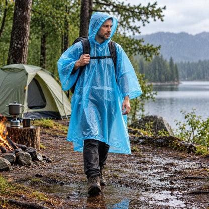 Poncho pluie RainFlex bleu homme profitant randonnée sous pluie fine