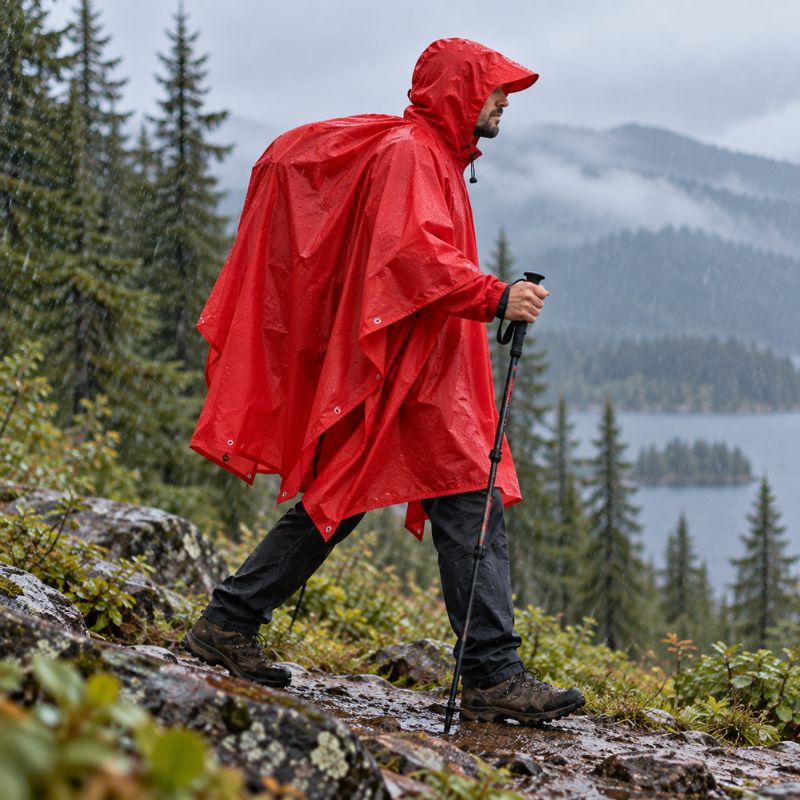 Poncho pluie RainTrek 3 rouge protégeant sac à dos randonnée