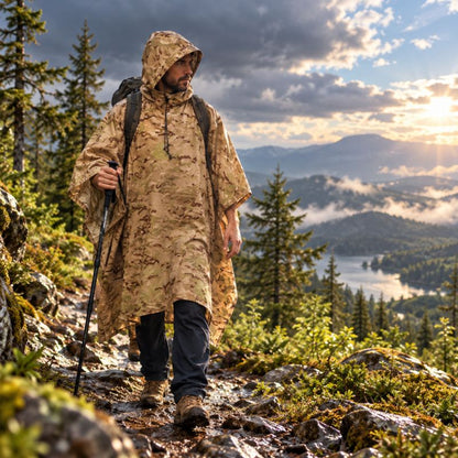 Poncho pluie TrailGuard camouflage homme randonnée après pluie ciel dégagé