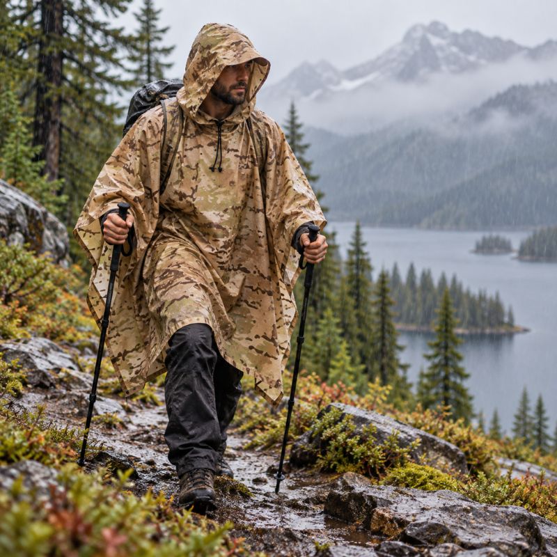 Poncho pluie ZipTrek homme randonnée montagne sous pluie fine camouflage