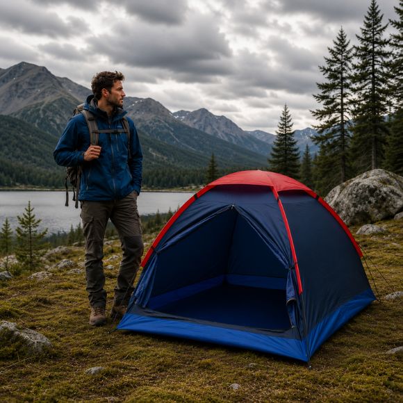 Tente pour Camping Escale Boréale bleue installée en nature.