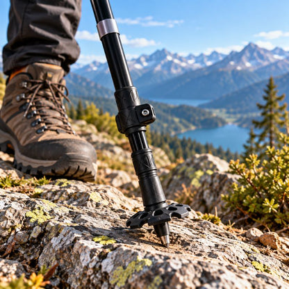 baton de marche ConfortTrek avec pointe posée sur terrain rocheux