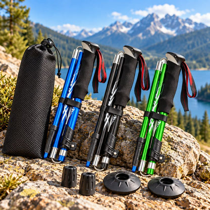baton de marche MiniTrek trois couleurs avec accessoires de randonnée