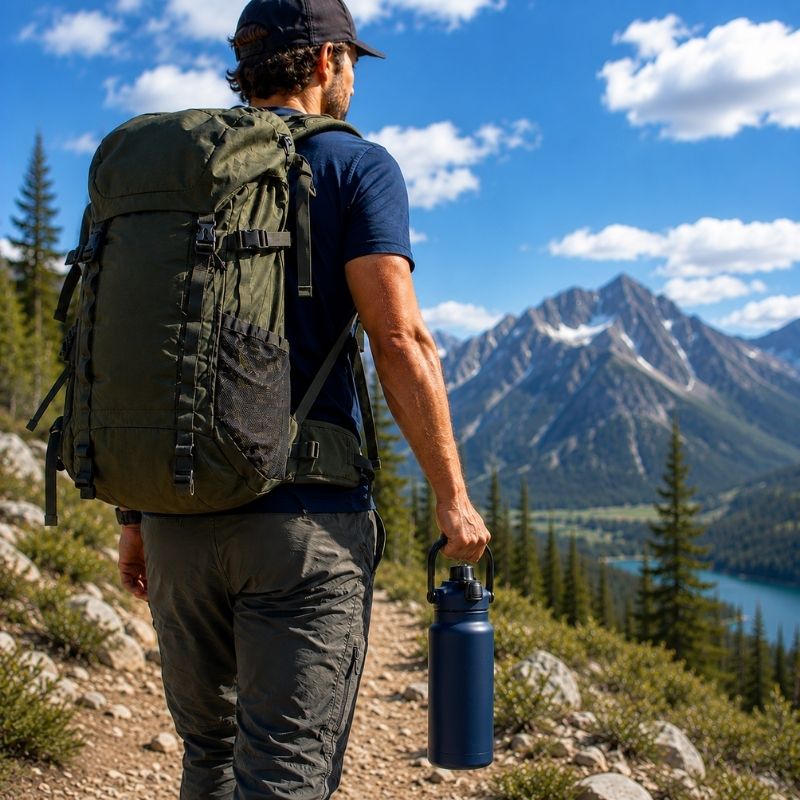 Bouteille isotherme HydraTrek 1500 transportée facilement par sa grande poignée