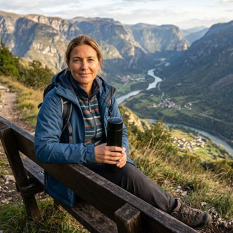 bouteille isotherme ThermoTrek accompagne les pauses en pleine randonnée