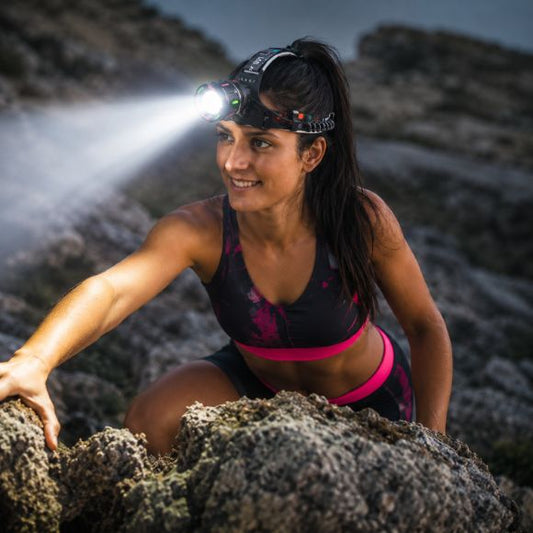 Lampe frontale puissante HorizonX pour escalade nocturne en montagne