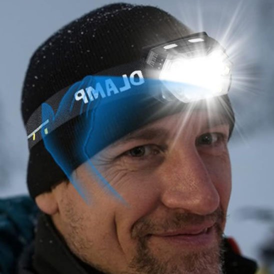 Lampe frontale rechargeable Noctis portée avec bonnet en hiver
