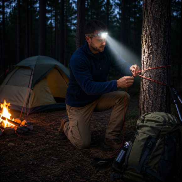 Lampe frontale rechargeable installe son campement