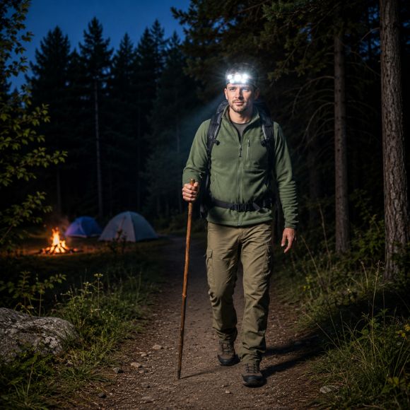 Lampe frontale rechargeable en randonnée nocturne