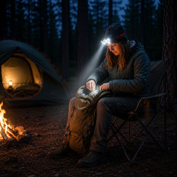 Lampe frontale rechargeable cherche dans son sac