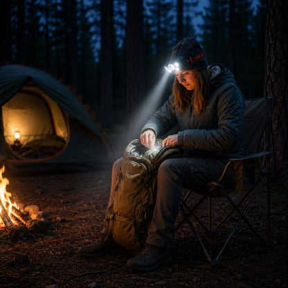 Lampe frontale rechargeable cherche dans son sac