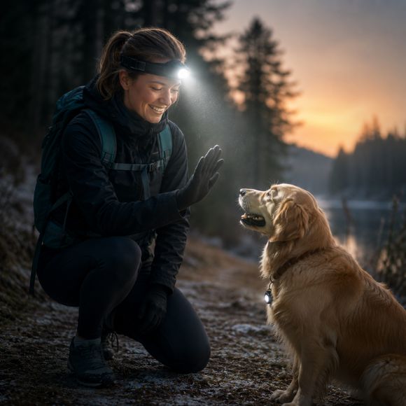 Lampe frontale rechargeable promenade matinale chien détecteur mouvement mains libres