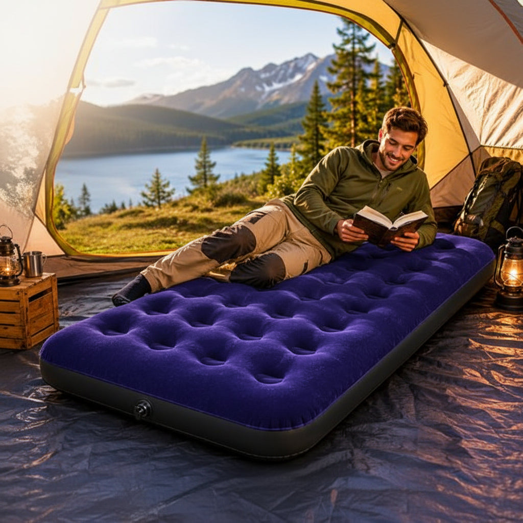 Matelas Gonflable 1 Personne TrailRest Solo offrant un confort luxueux pour le camping.