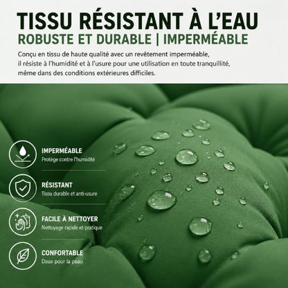 Matelas gonflable 2 personnes avec tissu imperméable haute résistance, conçu pour le camping, la randonnée et les nuits en plein air, offrant durabilité, confort et protection contre l'humidité.