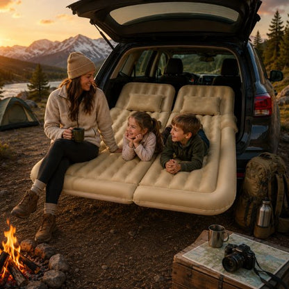 matelas gonflable pour voiture DreamTravel famille réunie en camping