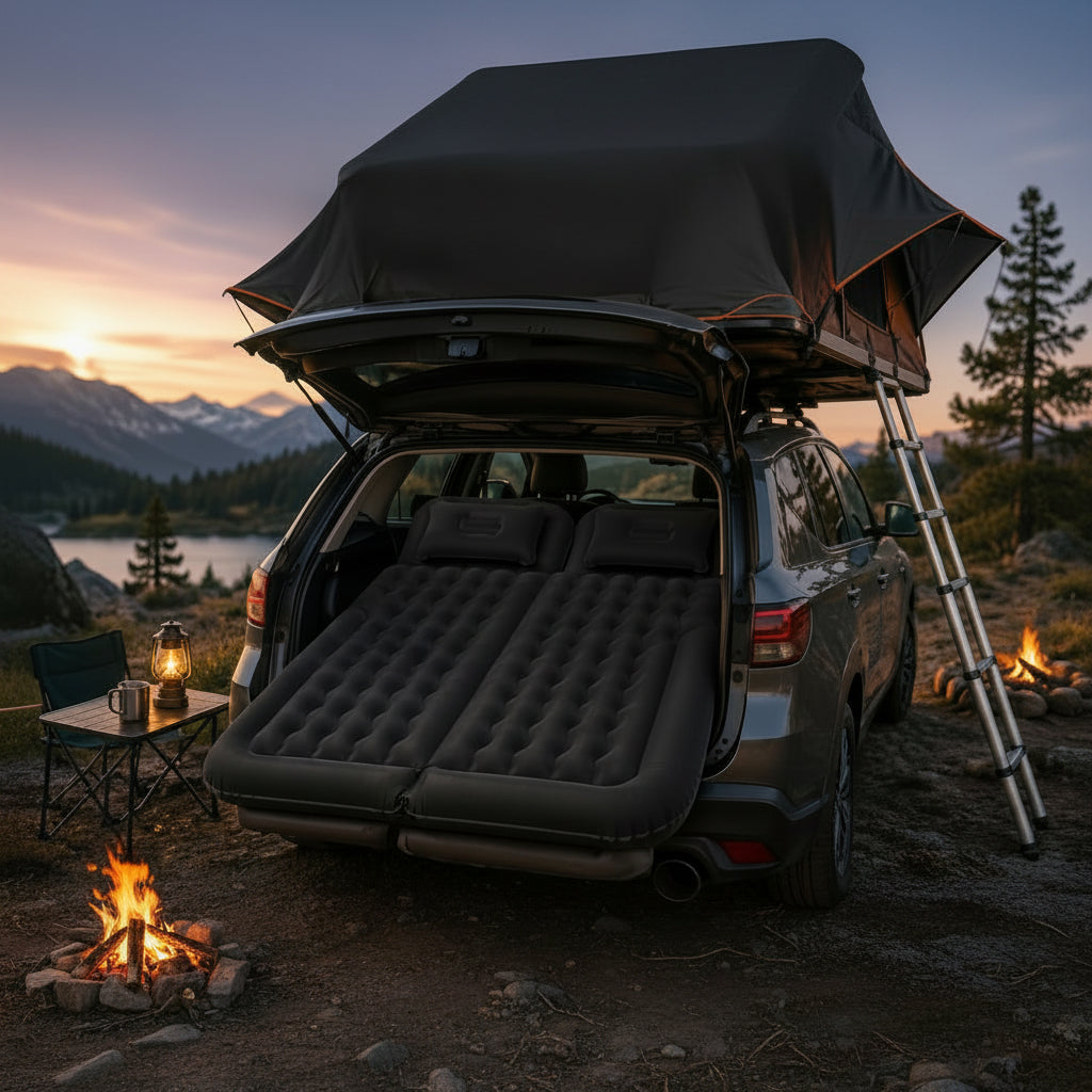 matelas gonflable pour voiture DreamTravel double installé en camping