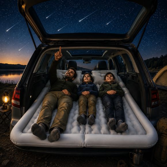 matelas gonflable pour voiture DreamTravel famille observant ciel étoilé