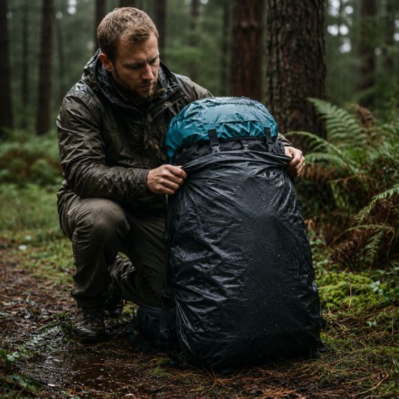 Sac à dos pour randonnée housse imperméable protégeant équipement sous pluie.