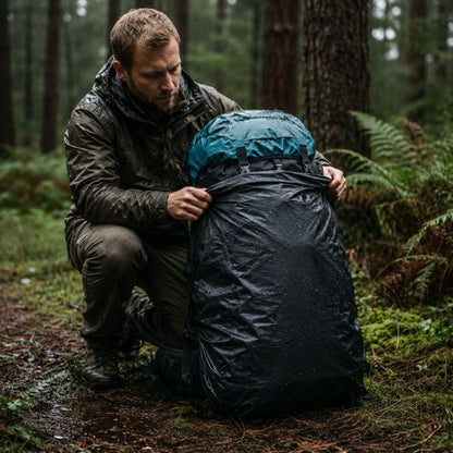 Sac à dos pour randonnée housse imperméable protégeant équipement sous pluie.